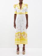 Zimmermann - Belted Puffed-sleeve Voile Jumpsuit - Womens - Yellow Multi