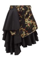 Junya Watanabe - Tiered Brocade And Nylon Skirt - Womens - Black Multi