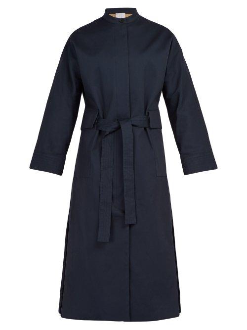 Matchesfashion.com Deveaux - Belted Cotton Gabardine Coat - Mens - Navy