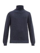 Matchesfashion.com Inis Mein - Funnel Neck Merino Blend Sweater - Mens - Blue