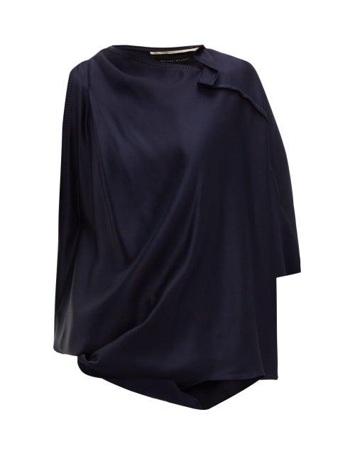Matchesfashion.com Roland Mouret - Hopkins Asymmetric Satin Blouse - Womens - Navy