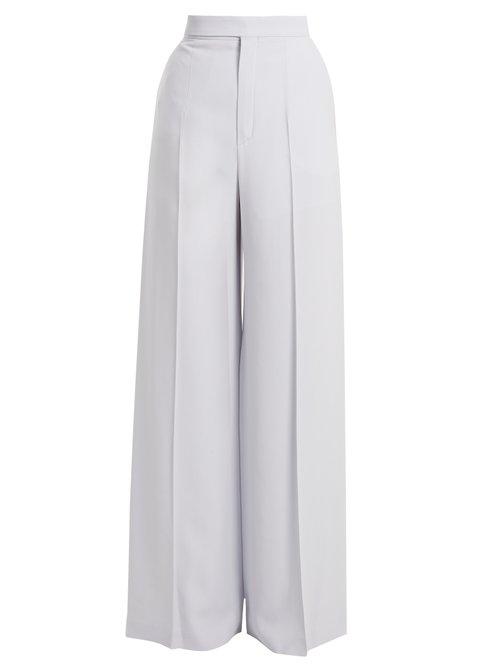 Matchesfashion.com Chlo - High Waist Wide Leg Crepe Trousers - Womens - Light Blue