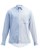 Matchesfashion.com Maison Kitsun - Panelled Striped Cotton Shirt - Mens - Blue Multi