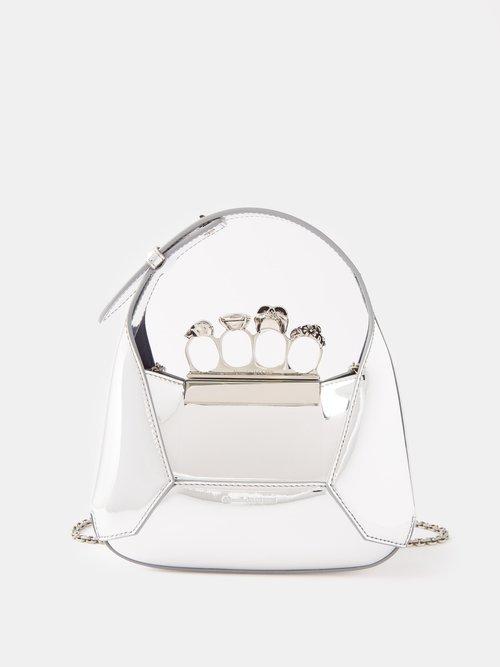Alexander Mcqueen - Four Ring Mini Faux-leather Clutch Bag - Womens - Silver