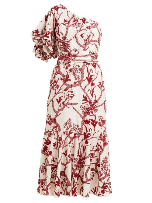 Matchesfashion.com Johanna Ortiz - Perfume De Gardenias Embroidered Cotton Midi Dress - Womens - Red White