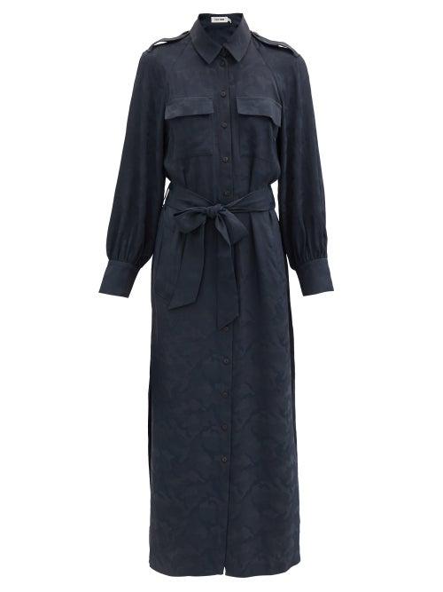 Matchesfashion.com Cefinn - Robyn Camouflage-jacquard Satin Shirt Dress - Womens - Navy