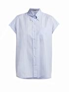 Matchesfashion.com Miu Miu - Plaid Cap Sleeved Cotton Shirt - Womens - Blue