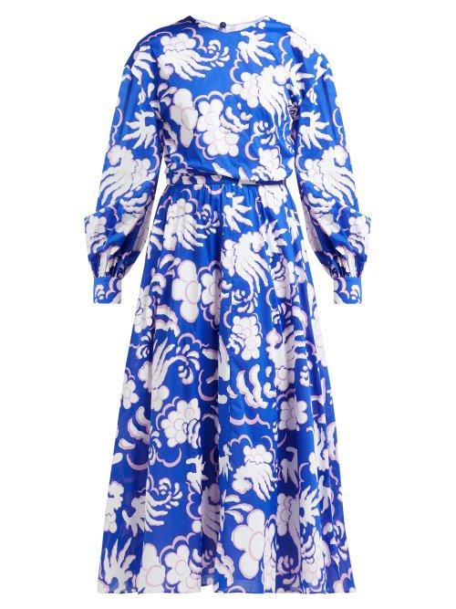 Matchesfashion.com Valentino - Abstract Print Cotton Midi Dress - Womens - Blue Multi