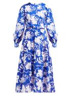 Matchesfashion.com Valentino - Abstract Print Cotton Midi Dress - Womens - Blue Multi
