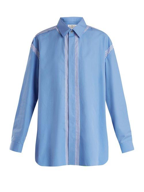 Matchesfashion.com Maison Margiela - Oversized Point Collar Cotton Shirt - Womens - Blue