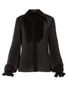 Matchesfashion.com Saint Laurent - Ruffle Trimmed Silk Georgette Blouse - Womens - Black