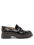 Ladies Shoes Gianvito Rossi - Argo Crocodile-effect Patent-leather Loafers - Womens - Black