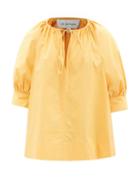 Lee Mathews - Elsie Neck-tie Cotton-poplin Blouse - Womens - Yellow