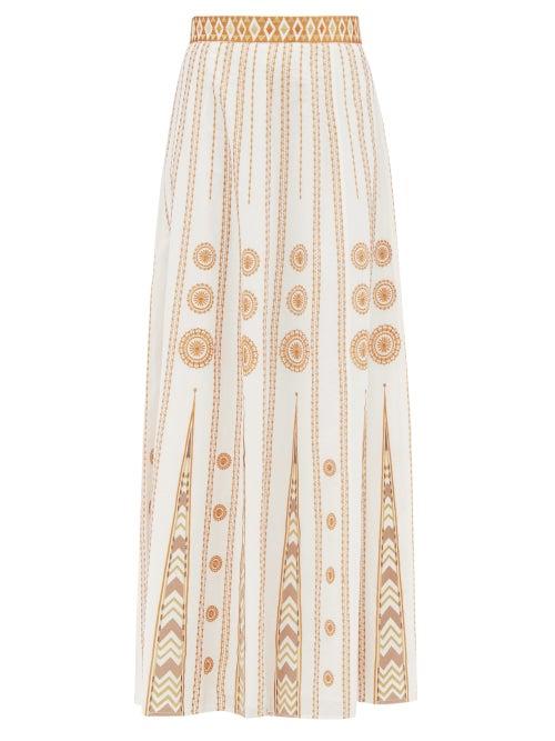 Emporio Sirenuse - Camille Embroidered Cotton-voile Longline Skirt - Womens - Ivory