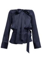 Matchesfashion.com Roland Mouret - Pilar Neck Tie Hammered Satin Blouse - Womens - Navy