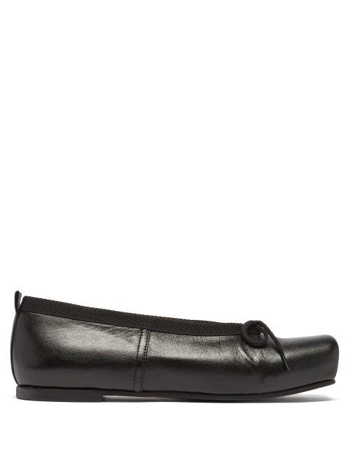 Comme Des Garons Comme Des Garons - Square-toe Leather Ballet Flats - Womens - Black