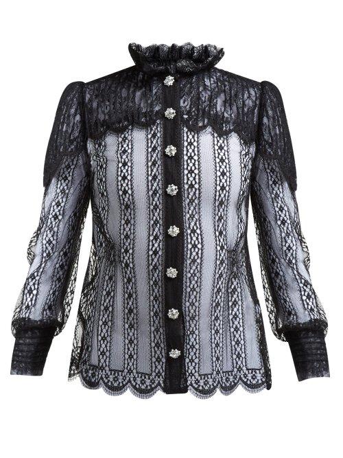 Matchesfashion.com Dolce & Gabbana - Crystal Embellished Chantilly Lace Blouse - Womens - Black
