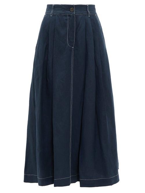 Matchesfashion.com Mara Hoffman - Tulay Pleated Midi Skirt - Womens - Navy