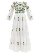 Matchesfashion.com Muzungu Sisters - Frangipani Floral-embroidered Cotton Maxi Dress - Womens - White