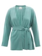 Allude - V-neck Belted Cashmere Cardigan - Womens - Blue