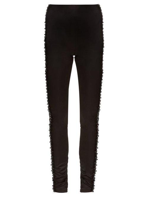 Matchesfashion.com Koch - Bead Embellished Side Stripe Satin Trousers - Womens - Black Blue