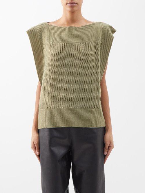 Sa Su Phi - Open-work Cashmere Sleeveless Sweater - Womens - Khaki