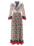 Matchesfashion.com D'ascoli - Cormandel Floral Print Ruffled Silk Maxi Dress - Womens - White Multi