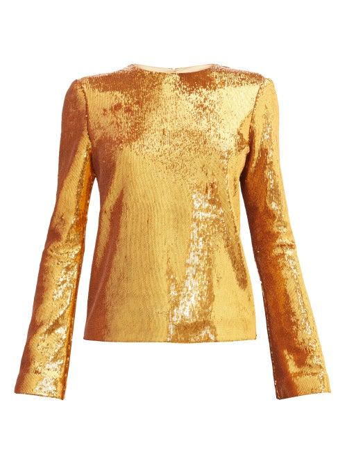 Matchesfashion.com Galvan - Gilded Clara Sequinned Blouse - Womens - Bronze