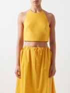 Three Graces London - Rosella Halterneck Cotton-poplin Crop Top - Womens - Mid Yellow