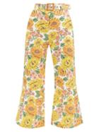 Matchesfashion.com Zimmermann - Belted Poppy-print Linen Flared-leg Trousers - Womens - Yellow Print