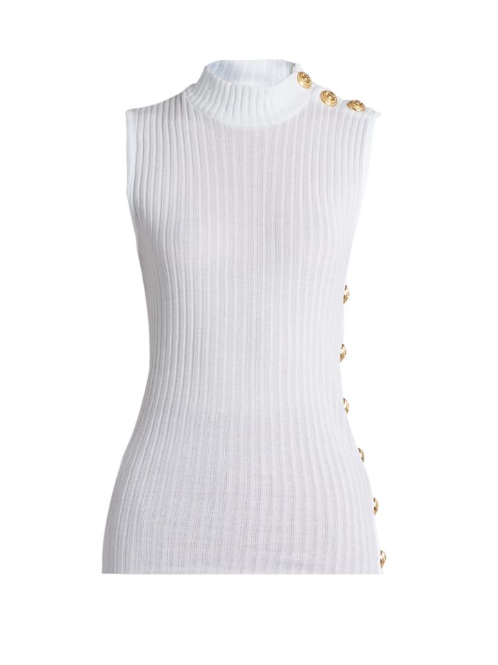 Balmain High-neck Sleeveless Cotton Top