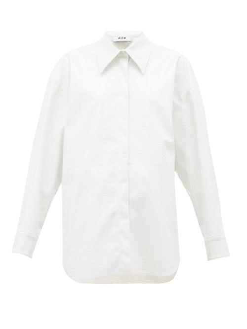 Matchesfashion.com Msgm - Crocodile Effect Faux Leather Shirt - Womens - White