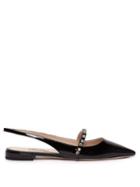 Matchesfashion.com Miu Miu - Crystal Embellished Patent Leather Flats - Womens - Black