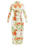 Emilia Wickstead - Andie Floral-print Faille Midi Dress - Womens - Orange