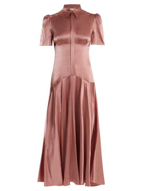Matchesfashion.com Hillier Bartley - Plimpton Panelled Silk Satin Midi Dress - Womens - Pink