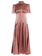 Matchesfashion.com Hillier Bartley - Plimpton Panelled Silk Satin Midi Dress - Womens - Pink