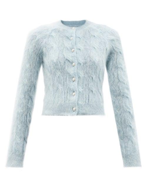 Ladies Rtw Paco Rabanne - Cropped Cable-knit Mohair-blend Cardigan - Womens - Light Blue