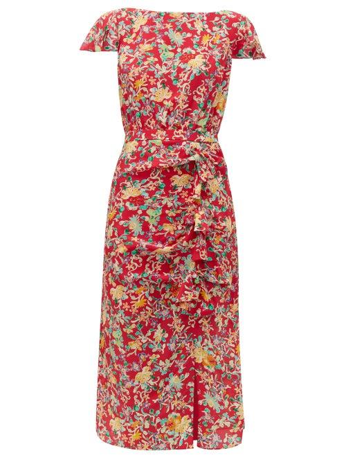 Matchesfashion.com Saloni - Heather Floral Print Silk Dress - Womens - Red Multi