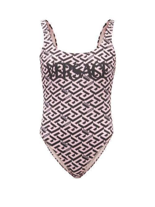Versace - La Greca Logo-print Swimsuit - Womens - Pink Black