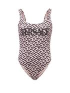 Versace - La Greca Logo-print Swimsuit - Womens - Pink Black
