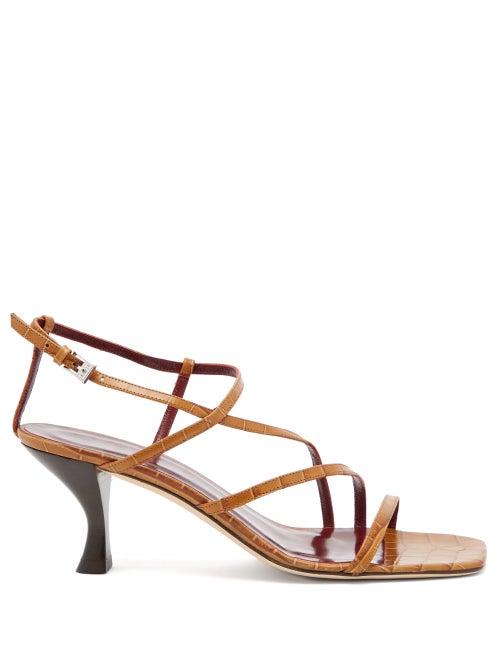 Matchesfashion.com Staud - Gita Square-toe Crocodile-effect Leather Sandals - Womens - Burgundy