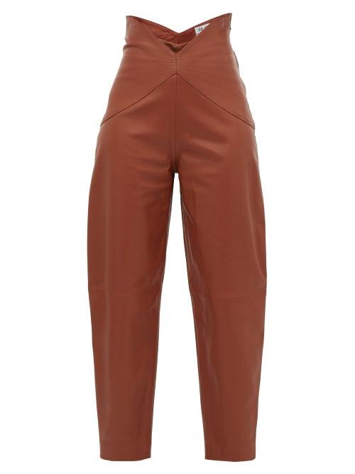 Matchesfashion.com The Attico - Butterfly-insert High-waist Leather Trousers - Womens - Brown