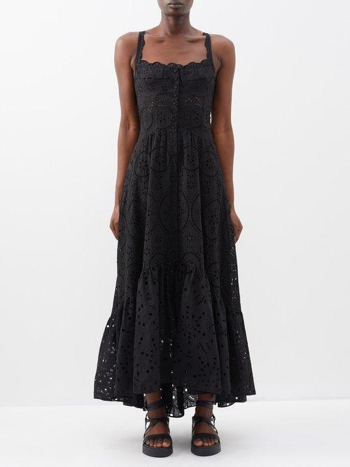 Charo Ruiz - Irene Broderie-anglaise Maxi Dress - Womens - Black