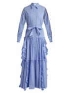 Sara Battaglia Ruffle-trimmed Striped Cotton Dress