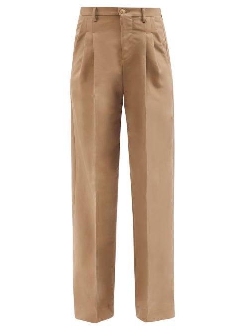 Umit Benan B+ - High-rise Pleated Cotton-canvas Wide-leg Trousers - Womens - Camel