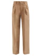 Umit Benan B+ - High-rise Pleated Cotton-canvas Wide-leg Trousers - Womens - Camel