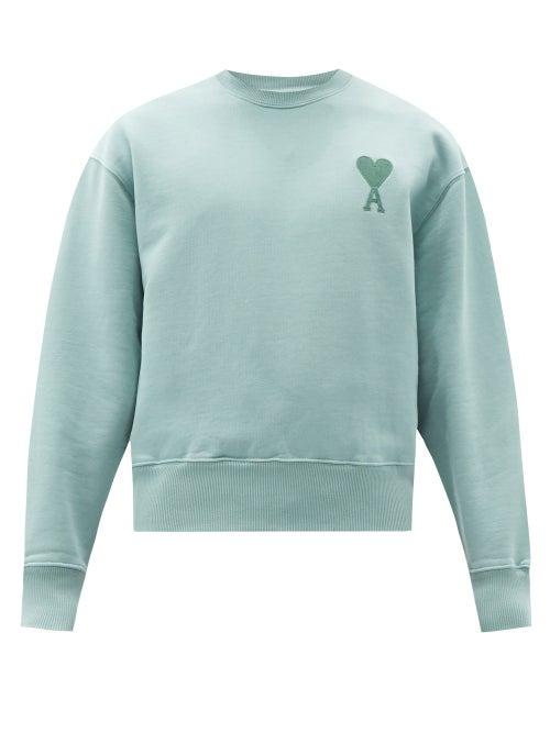 Matchesfashion.com Ami - Logo-embroidered Cotton-jersey Sweatshirt - Mens - Light Green