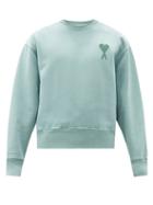 Matchesfashion.com Ami - Logo-embroidered Cotton-jersey Sweatshirt - Mens - Light Green