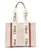 Chlo - Woody Small Canvas Tote Bag - Womens - Brown Beige