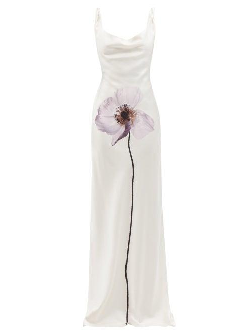 Common Hours - Flower-print Silk-satin Maxi Dress - Womens - White